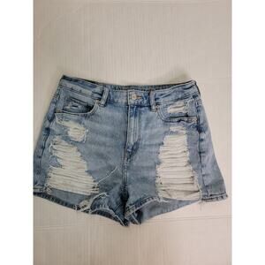 AMERICAN EAGLE MOM Jean Shorts 4 Comfort Stretch Waistband Distressed Destroy